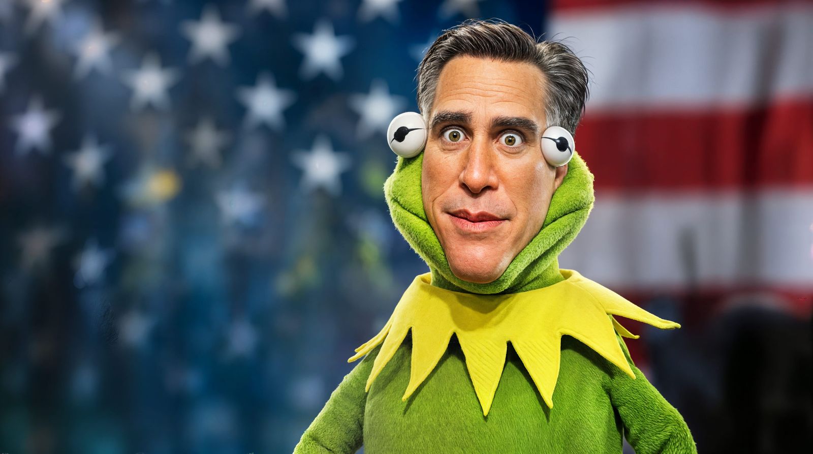 Mitt Romney as Kermit the Frog in Closeup Portrait