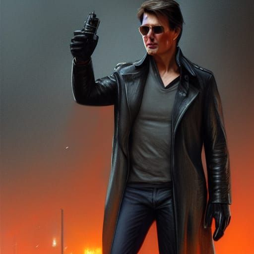 Man in Black Leather Coat, Hyperdetailed Digital Art