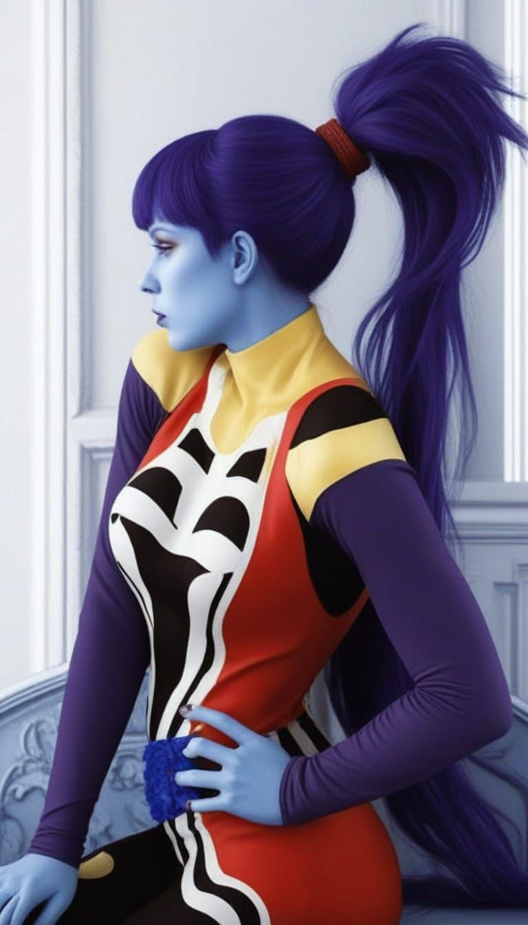 Ethereal Omni Queen in Hyper-Realistic Blue Skinned Portrait