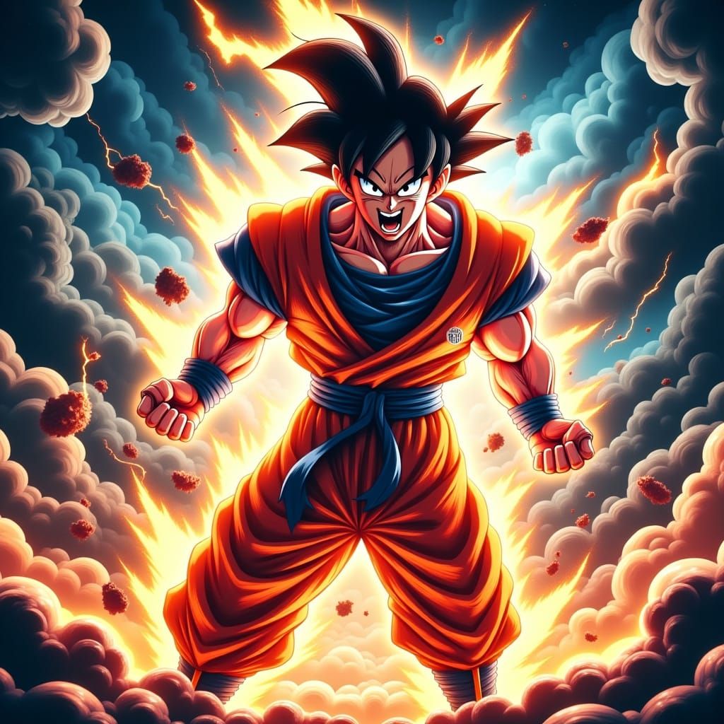 Heroic Goku in Epic Manga Style