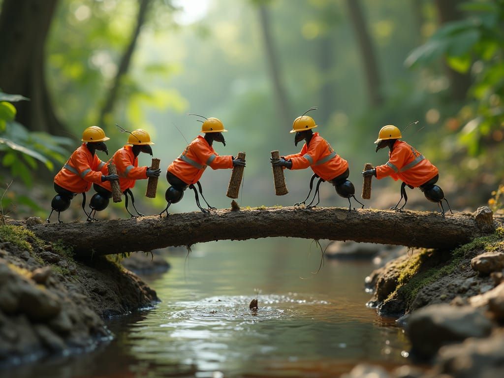 Anthropomorphic Ants Build Jungle Bridge in Hyperrealistic S...
