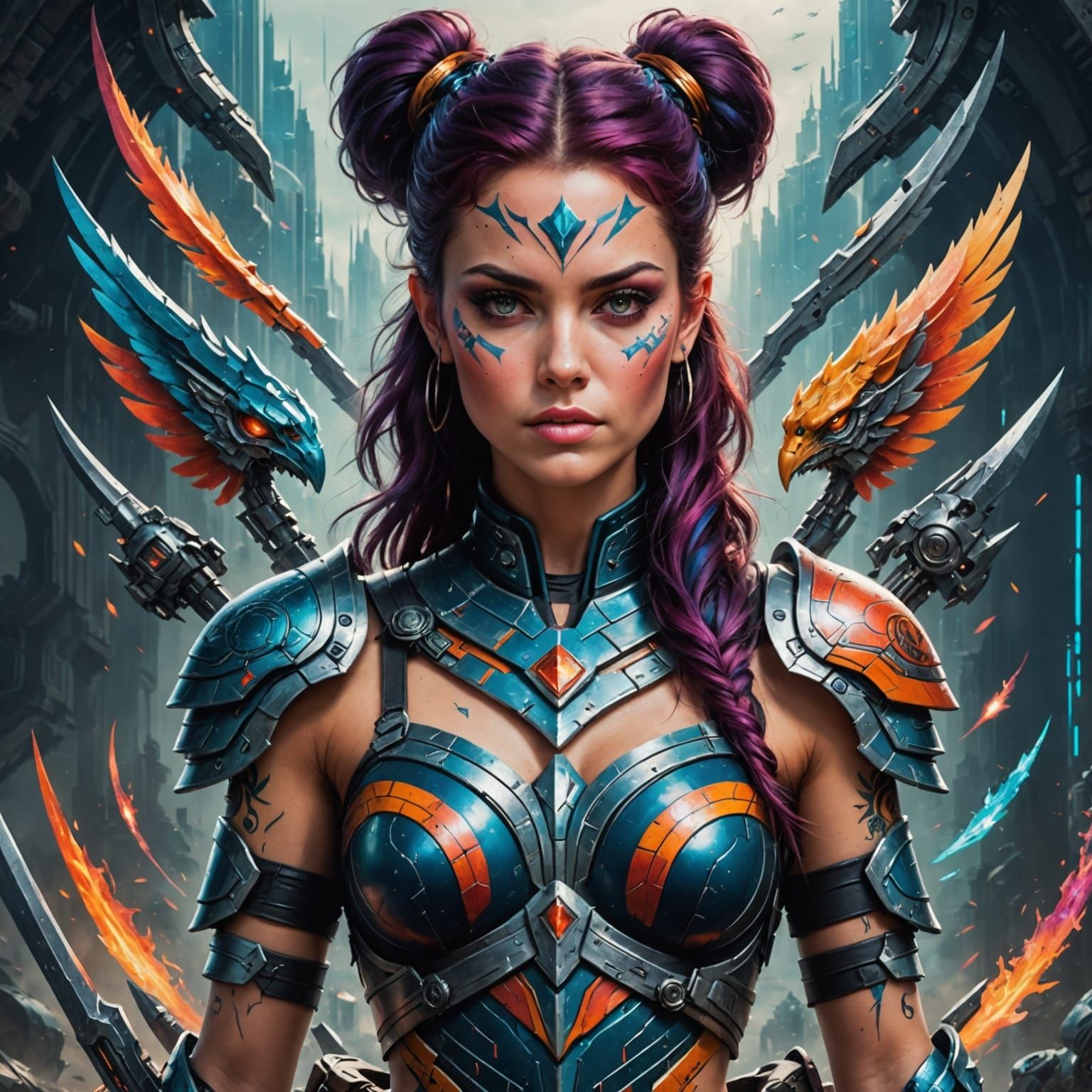 Cyberpunk Warrior Princess in Vibrant Colors