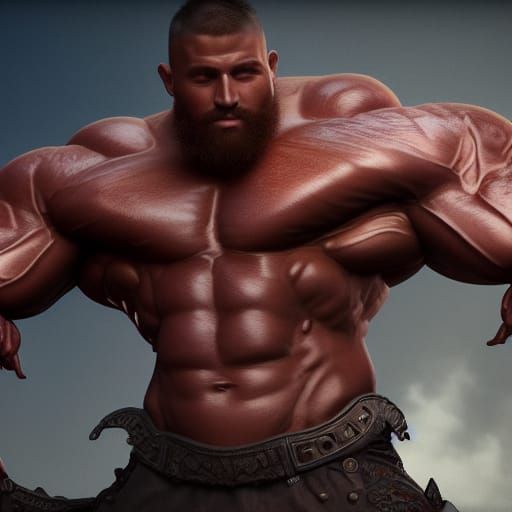 Massive Muscular Male Figure in Detailed Matte Painting
