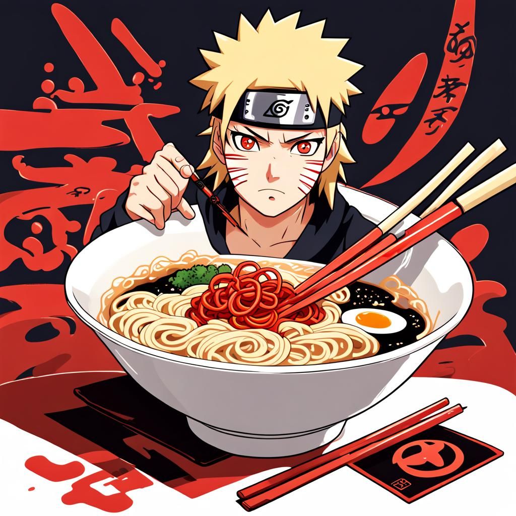 Naruto Enjoys Ramen Noodles in Anime Style
