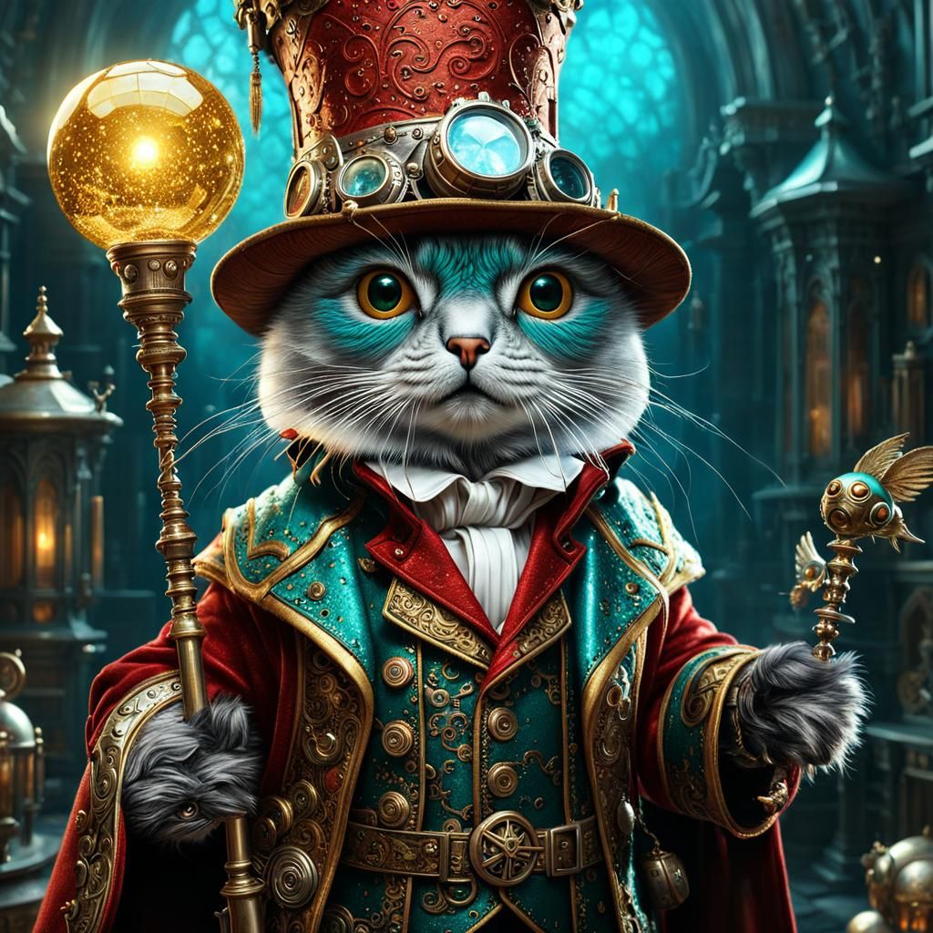 Steampunk Wizard with Magical Creatures in Detailed Digital ...