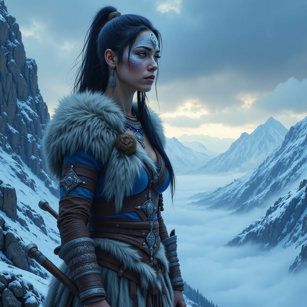 Tribal Warrior with Glowing Spear on Frozen Tundra