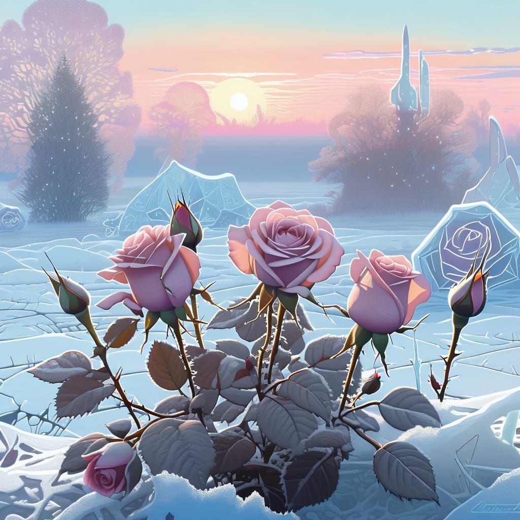 Icy Roses Still Life in Surreal Style