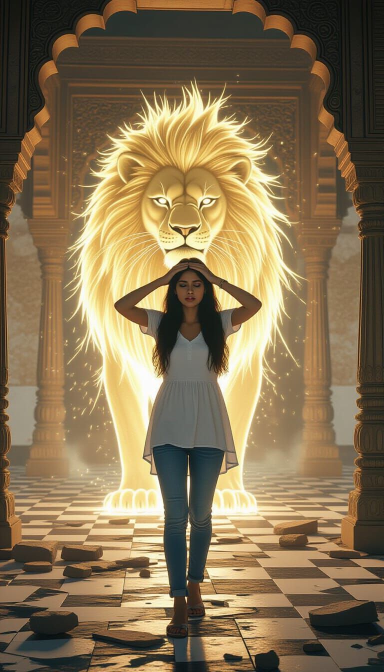 Ghostly Lion Transforms to Light, 3D Cinematic Art