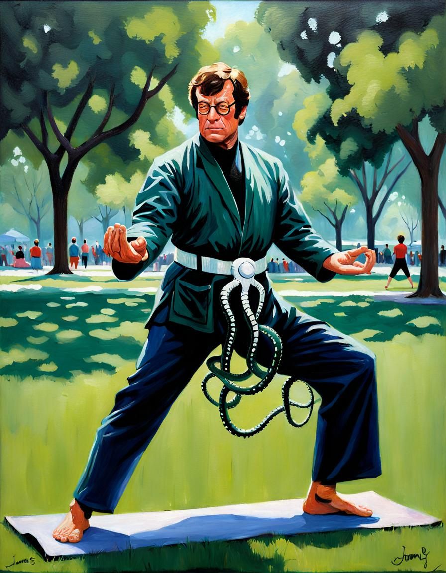 Doctor Octopus Doing Yoga as Oil Painting