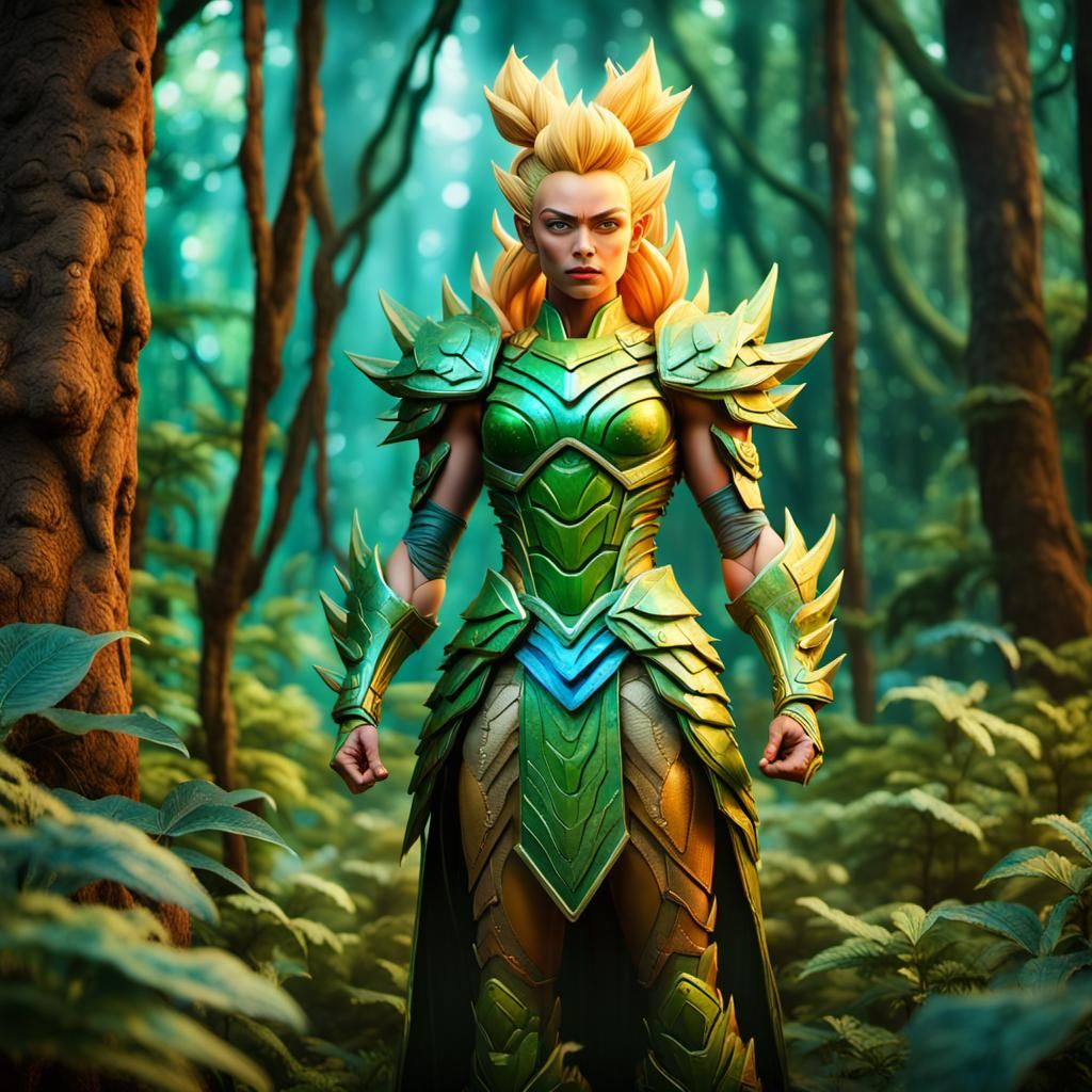 Powerful Super Saiyan Woman in Magical Forest