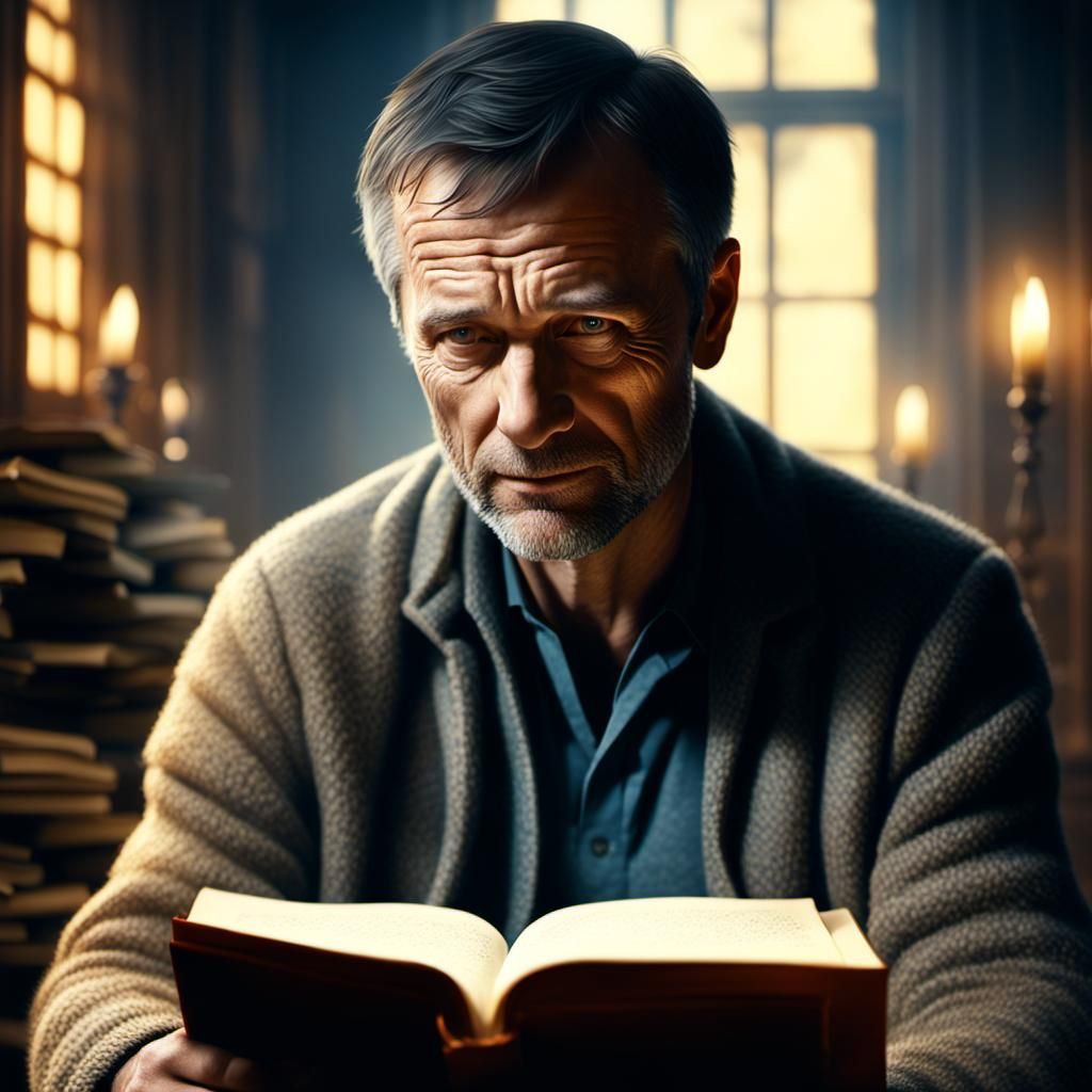 Intimate Portrait of Man Concentrating, Digital Art