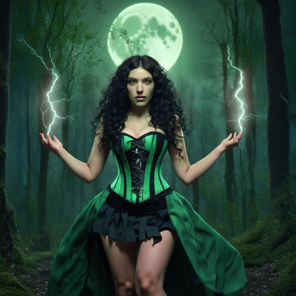 Sorceress Witch Casting Spells at Midnight, Fantasy Art