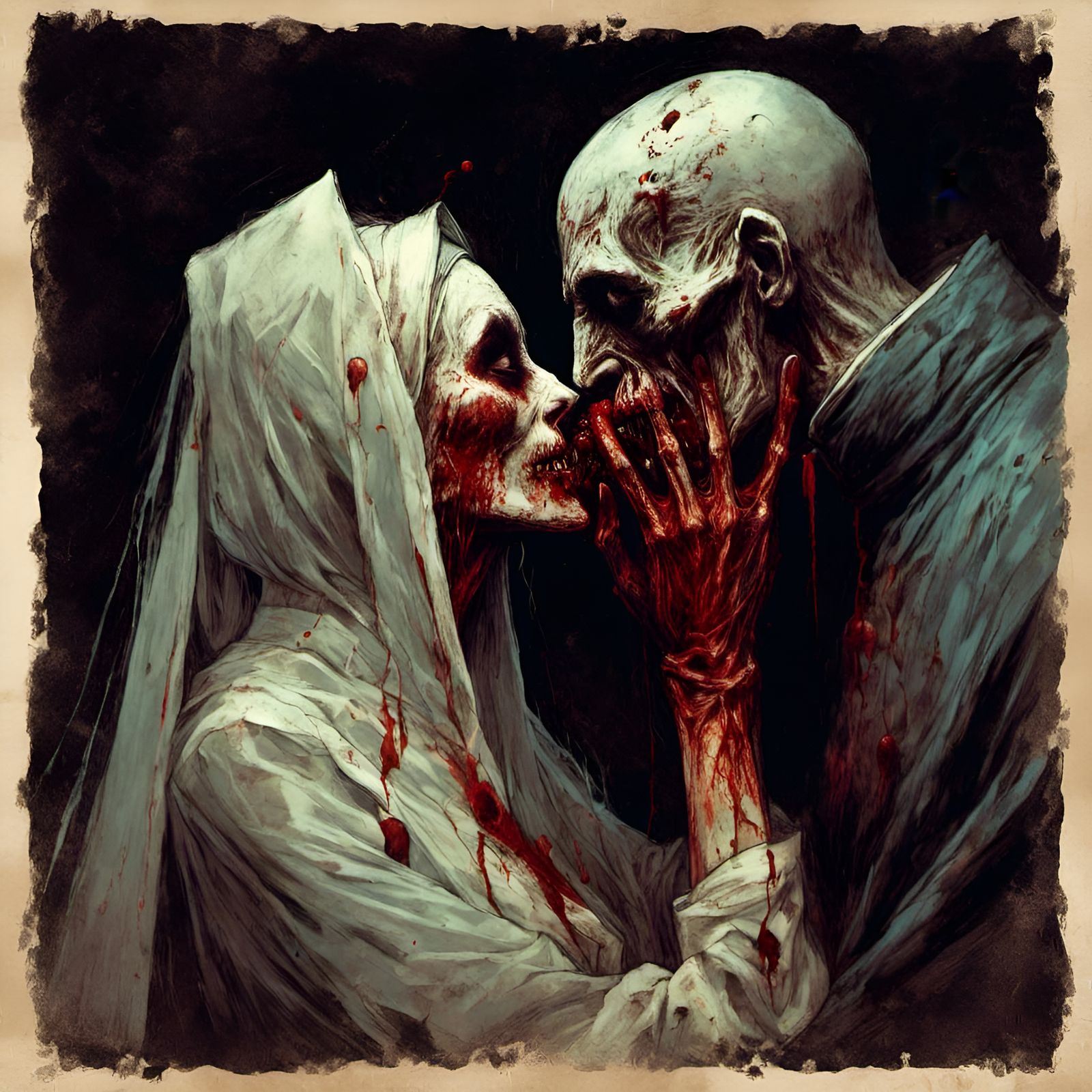 Macabre Zombie Kiss in Creepy Magazine Style