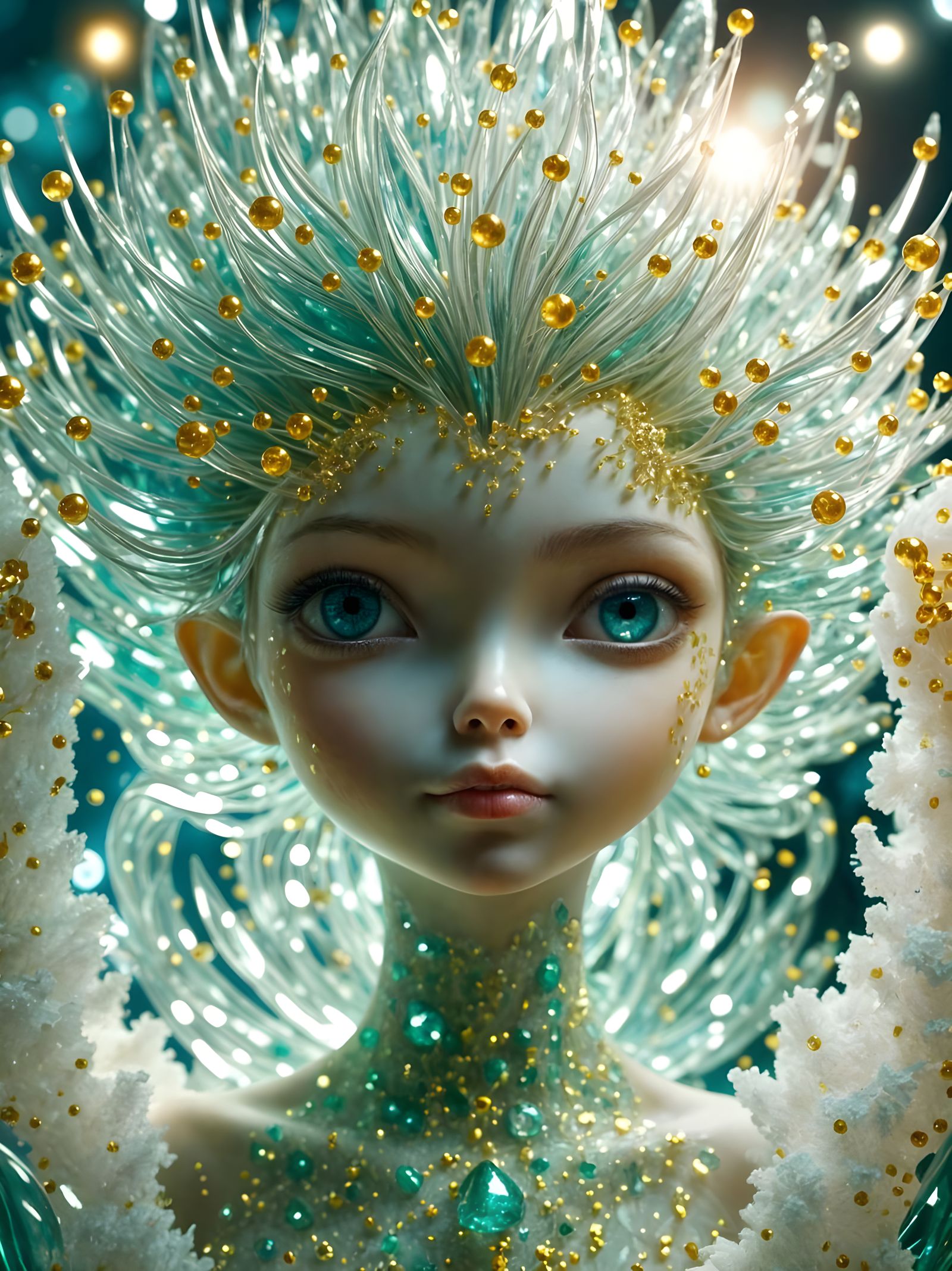 Alien Boy with Crystal Hair and Geode Background