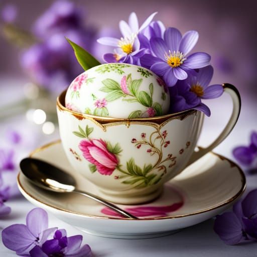 Decorated Easter Egg in Teacup Still Life