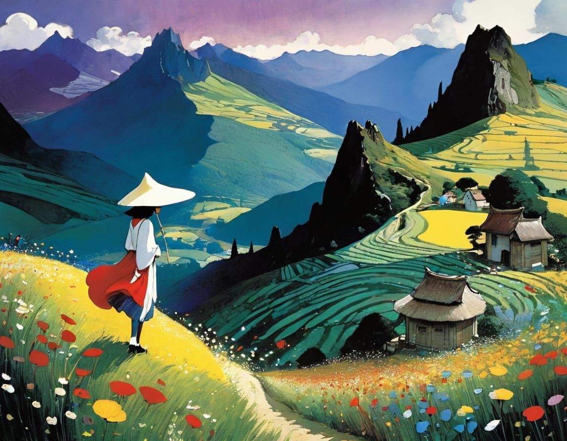 Triadic Color Illustration Inspired by Art Nouveau