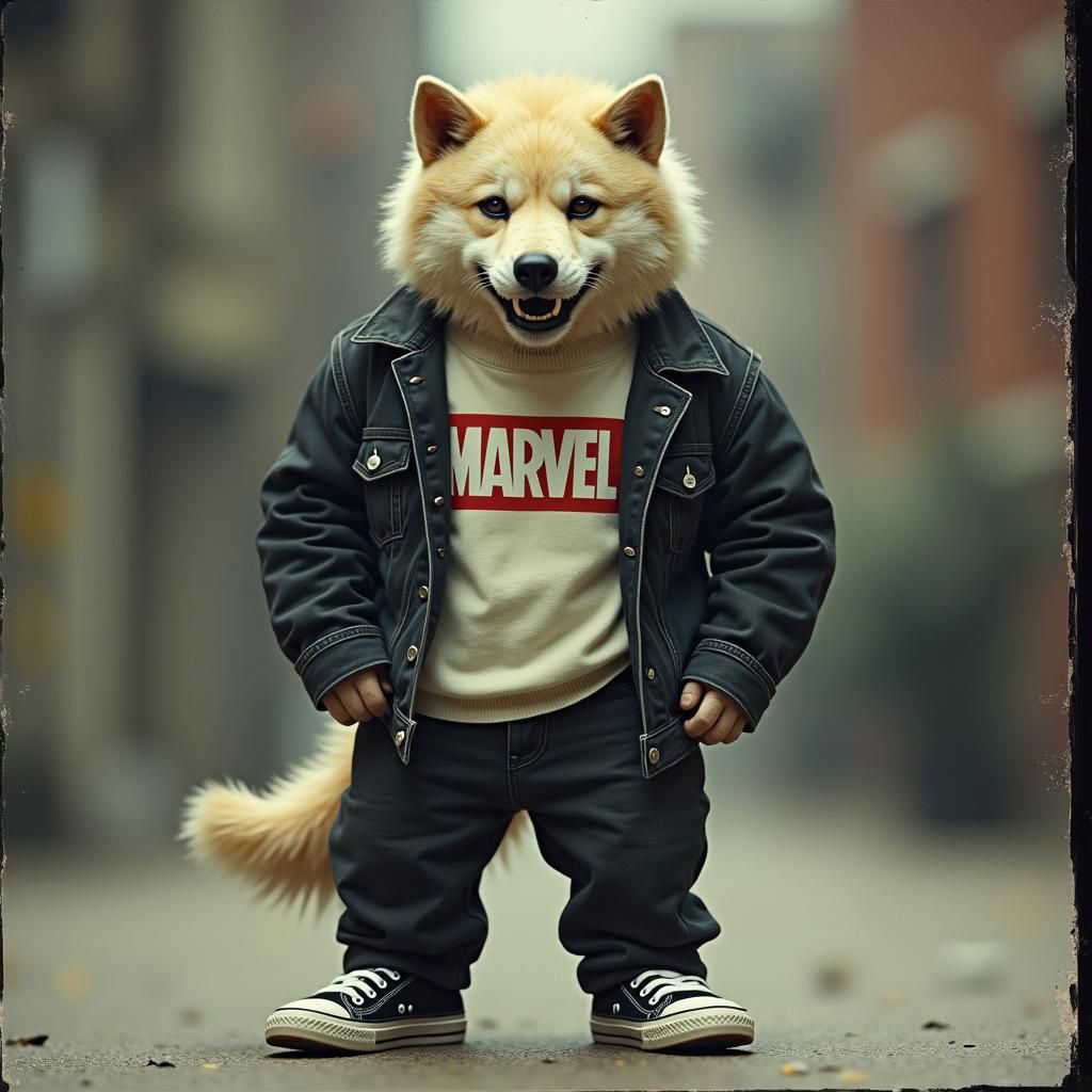 Anthropomorphic Hellhound in Polaroid Style