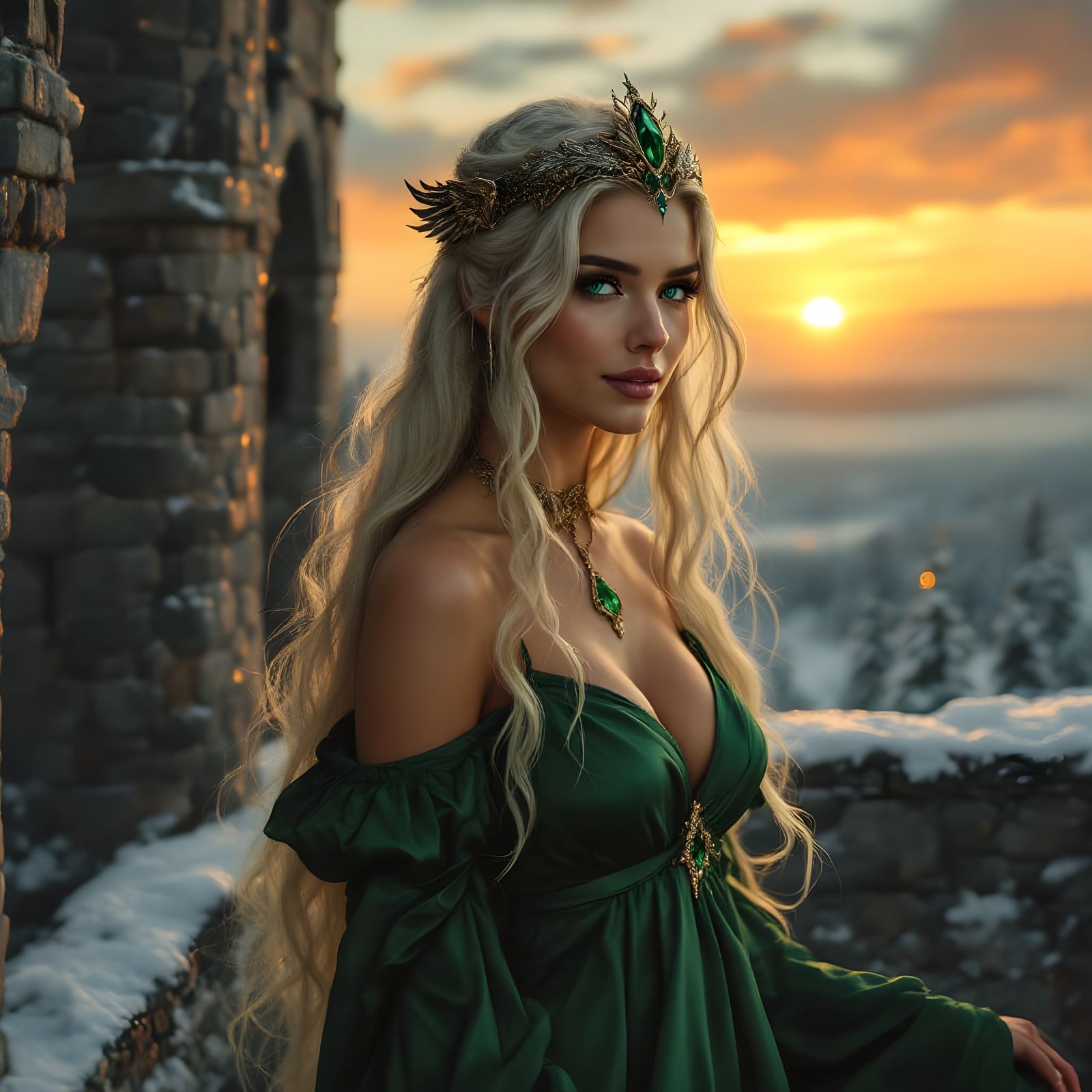 Norse Goddess in Emerald Green Gown
