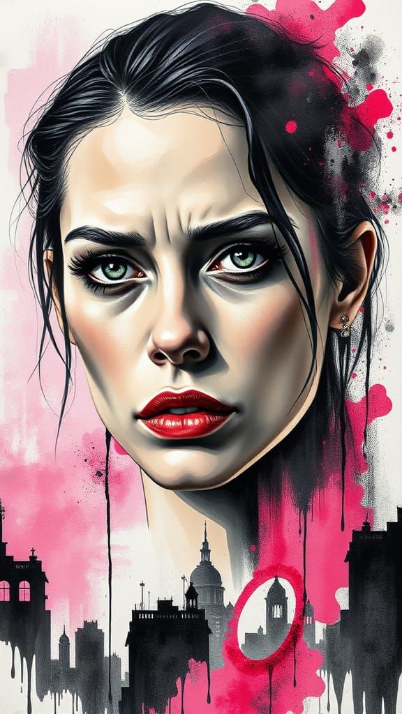 Intense Portrait of a Woman in a Decaying Cityscape Oil and ...