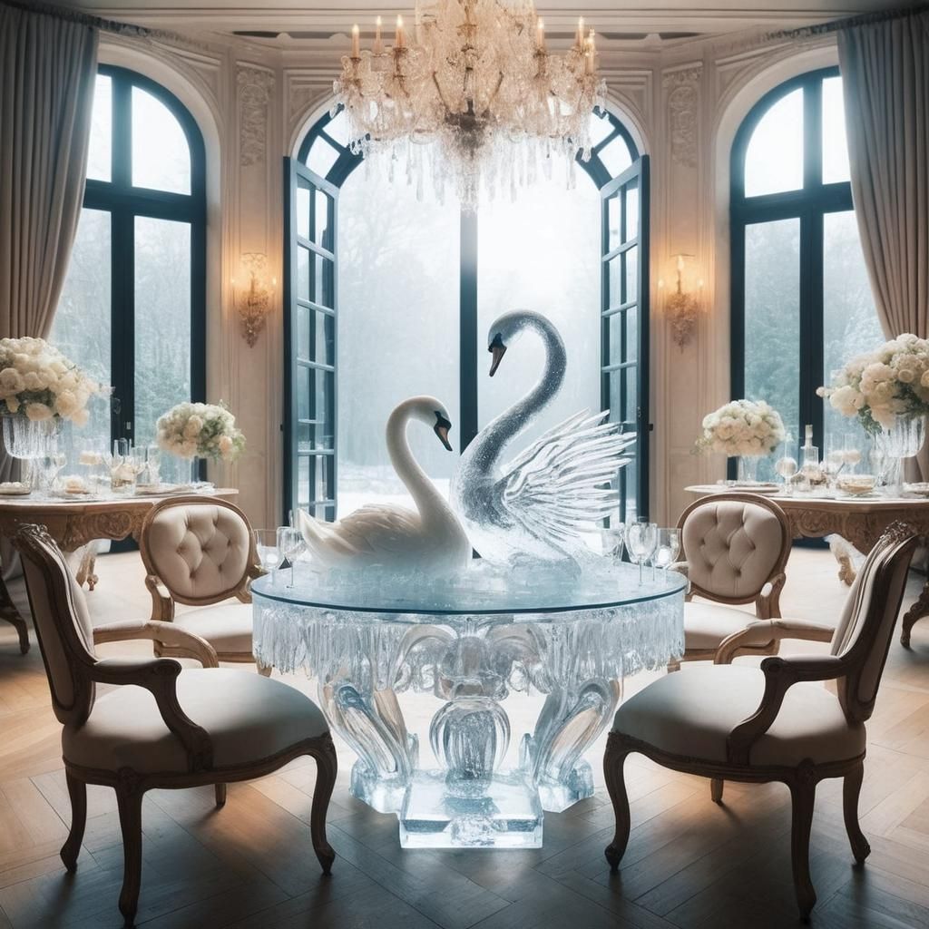 Ice Sculpture Swans: Castle Dinner Centerpiece