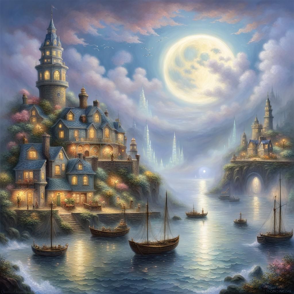 Moon Elf Port City in Ethereal Fantasy Style
