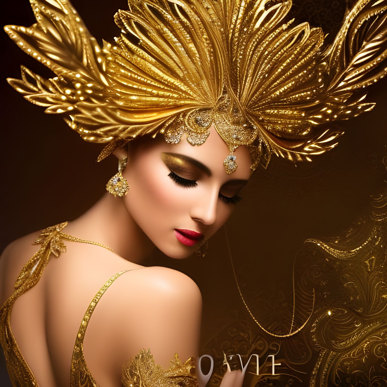 Detailed Gold Goddess Portrait in Karol Bak Style