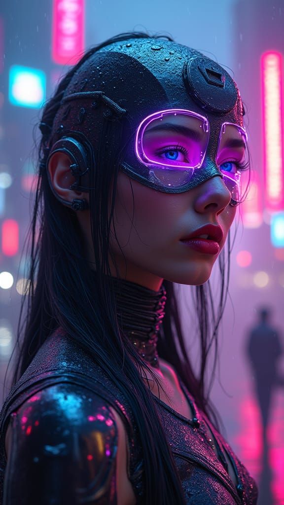 Cyberpunk Woman in Neon Metropolis