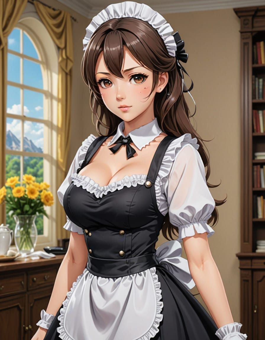 Anime French Maid with Plunging Neckline