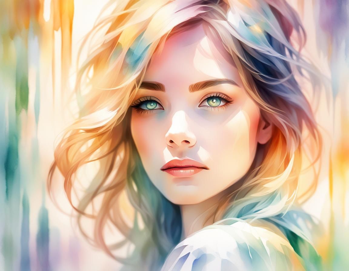 Ethereal Watercolor Portrait of Girl with Gentle Aura