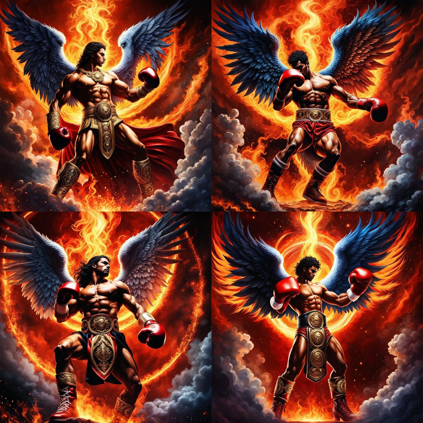 Perfect boxing gloves Gods and goddesses Good verses Evil angel 😇 and demons Boxing in boxing ring made of fire and ice...