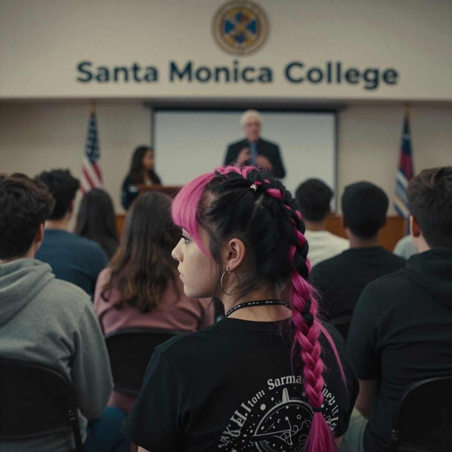 Punk Girl at College with Dramatic Cinematic Lighting