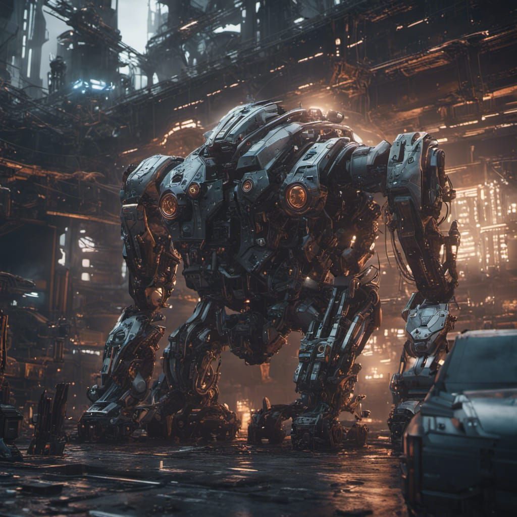 Nightmarish City of Machines in Sci-Fi Style