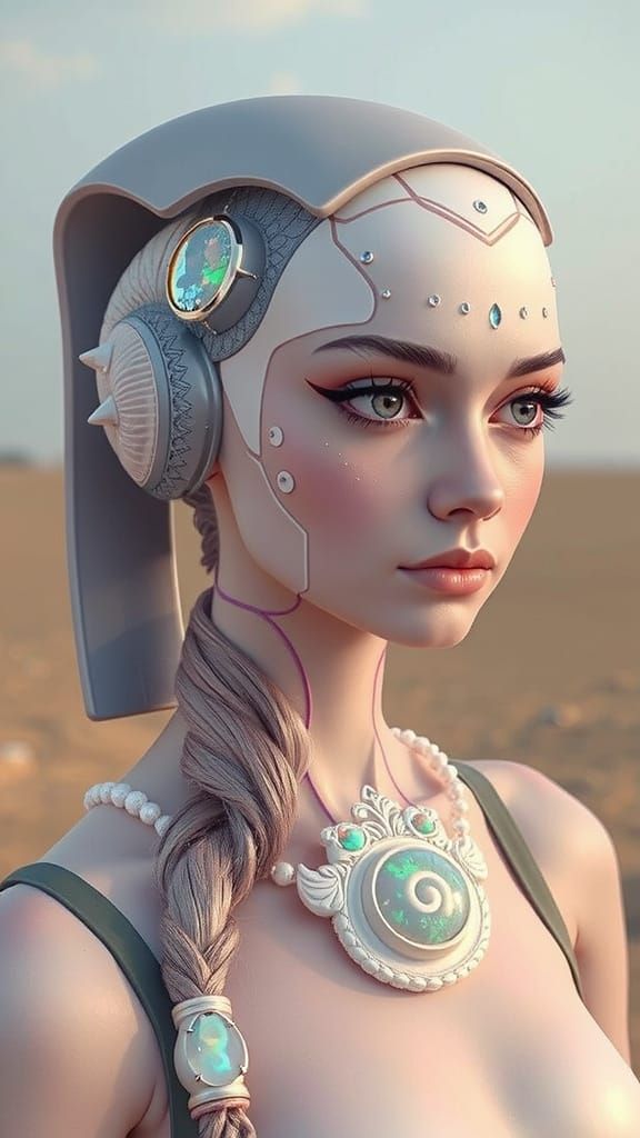 Opalescent Alien Woman with Snail Braids