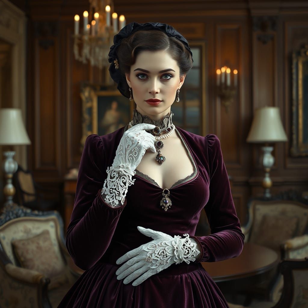 Victorian Lady in Ornate Parlor