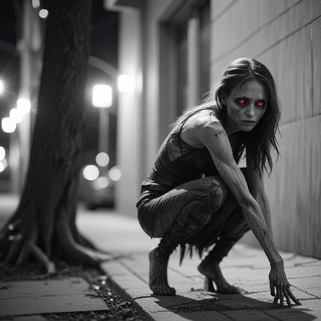 Grainy Night Image of Pale Cryptid Woman