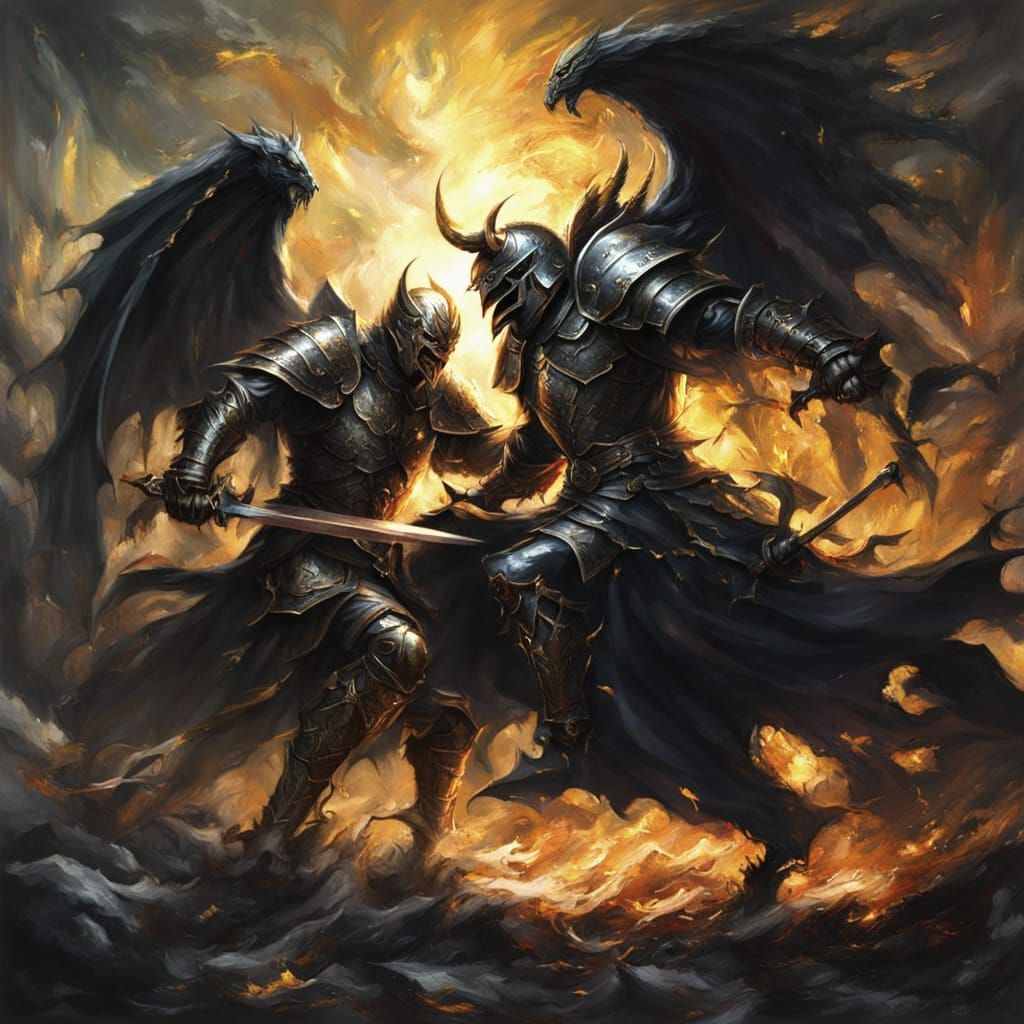 Epic Battle: Demon Wings Clash with Knight