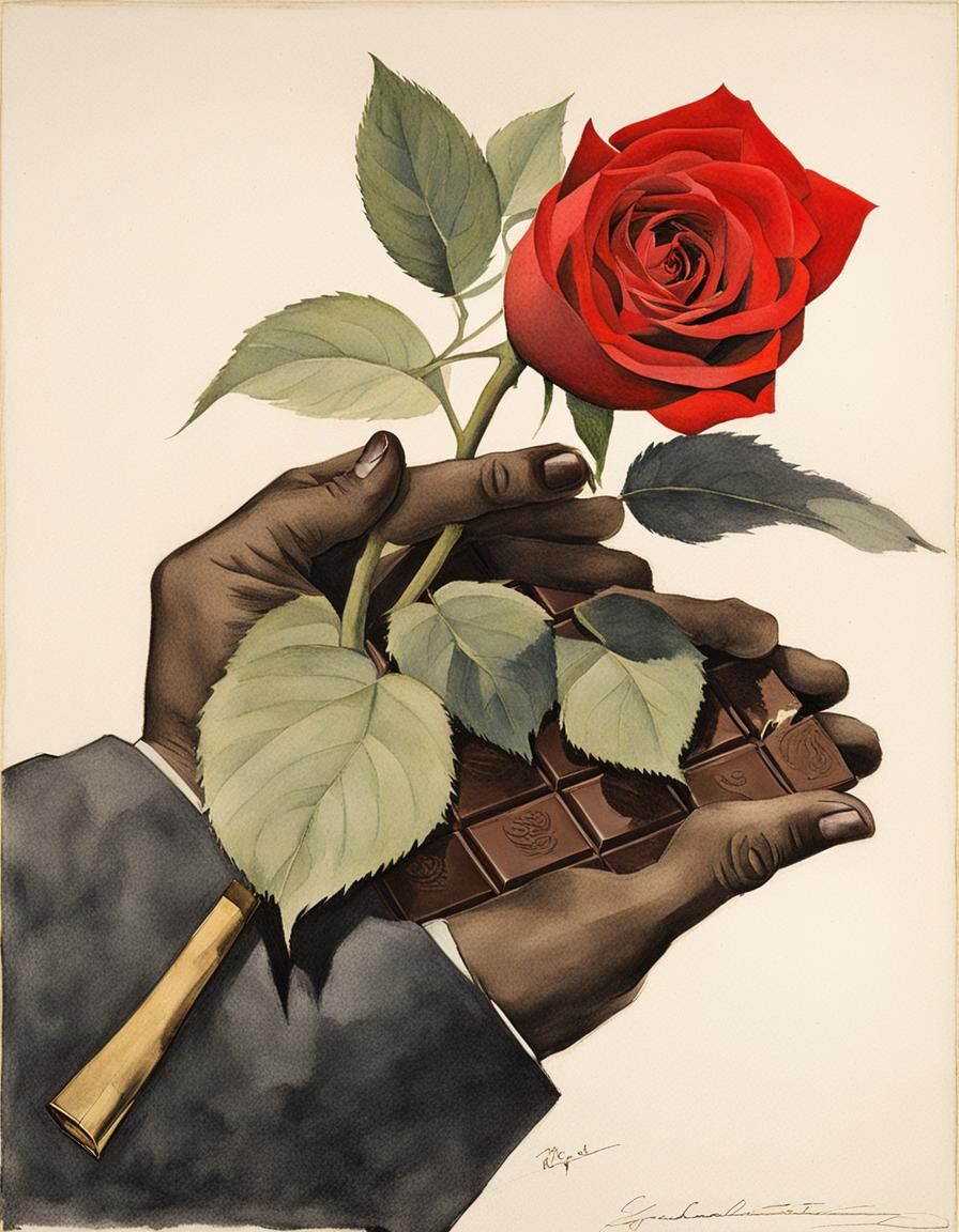 Rose and Chocolate: India Ink Watercolor Art