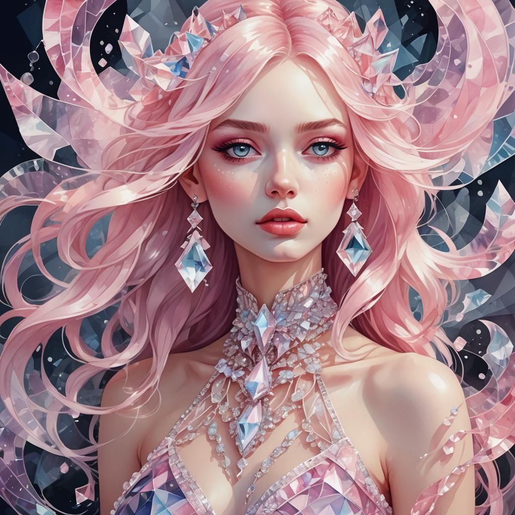 Crystalline Girl Portrait in 3D Shading Style