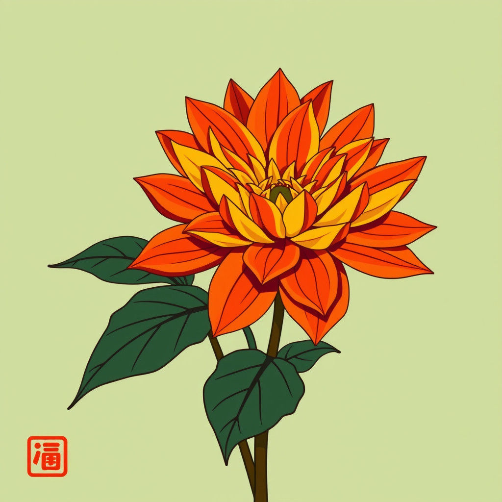 Japanese Chrysanthemum in Art Nouveau Style