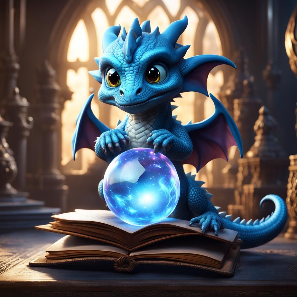 Baby Dragon with Crystal Ball: Fantasy Concept Art