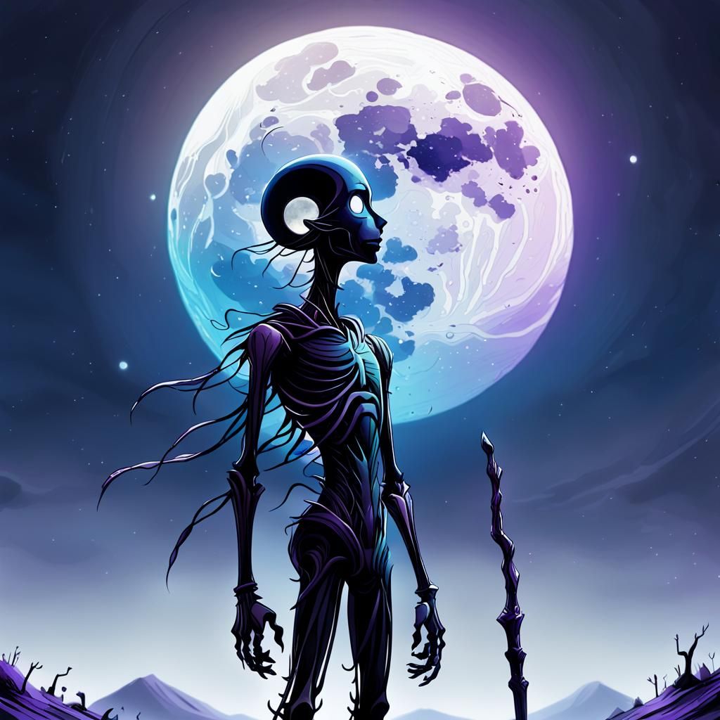 Stick Figure with Moon Head: High Fantasy Art