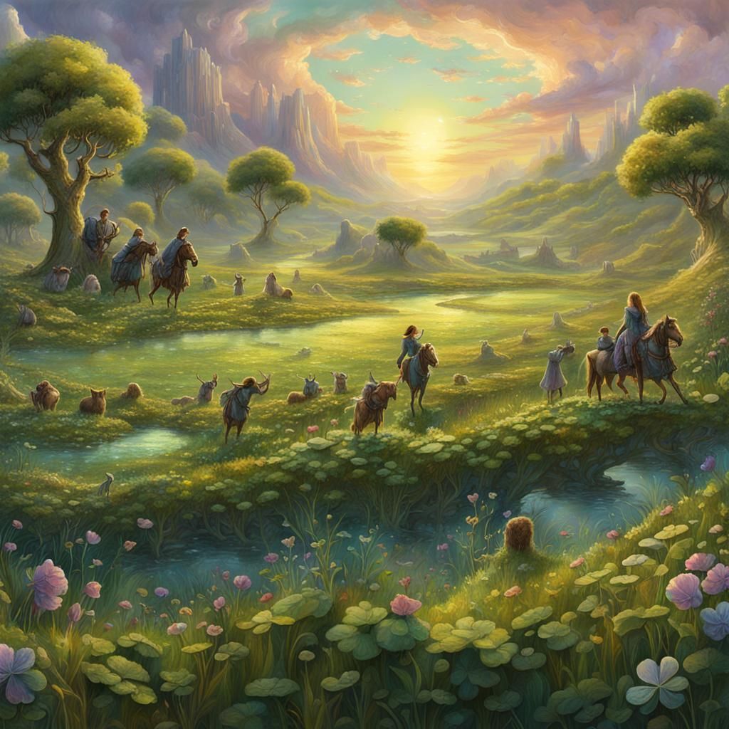 Pixies Farming Shamrock Meadow in Pastel Colors