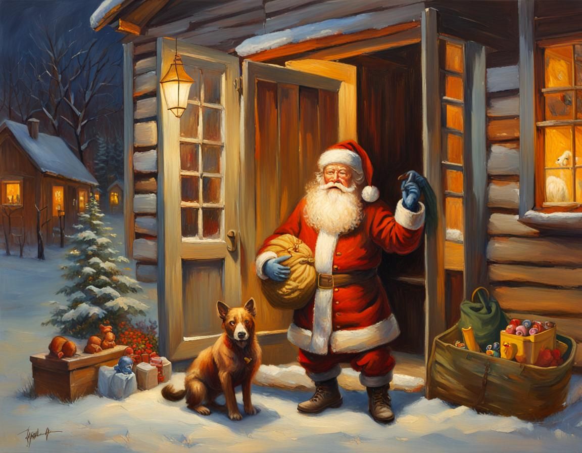 Père Noel in Impressionistic Oil Painting Style