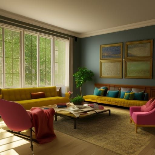 Hyperrealistic Living Room with Epic Color Palette