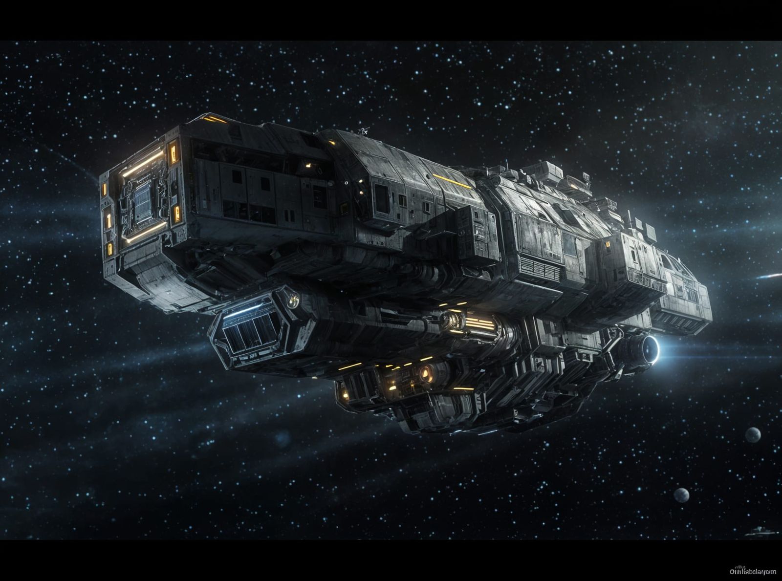 Industrial Spaceship with Blue Exhaust Ports