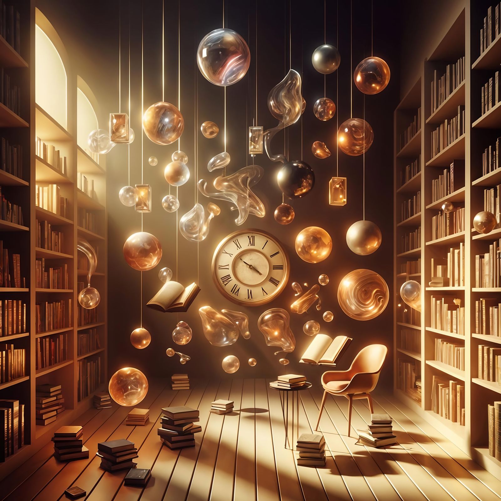 Enchanted Floating Library with Magical Books