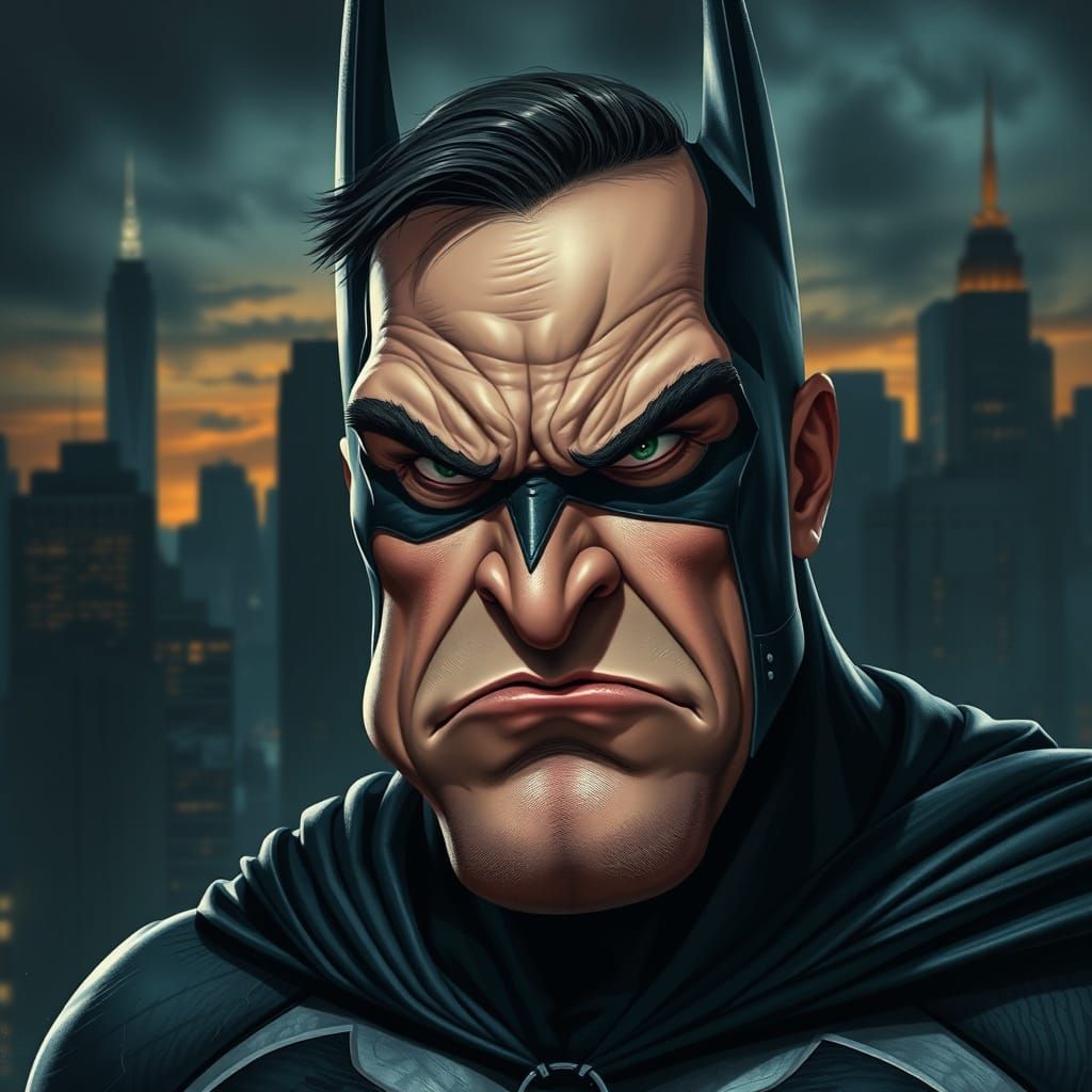 Brooding Dark Knight: A Hyperrealistic Caricature Portrait
