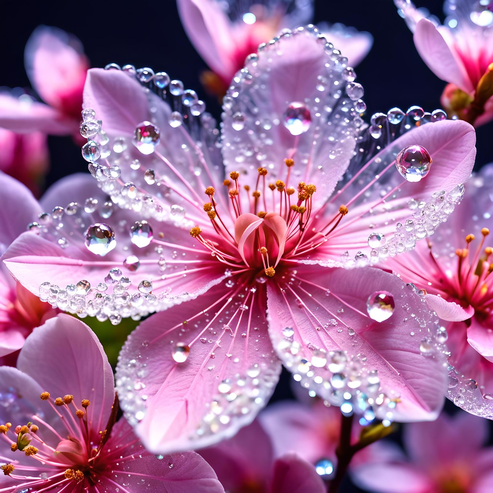 Bioluminescent Crystal Sakura Flower in Anime Style