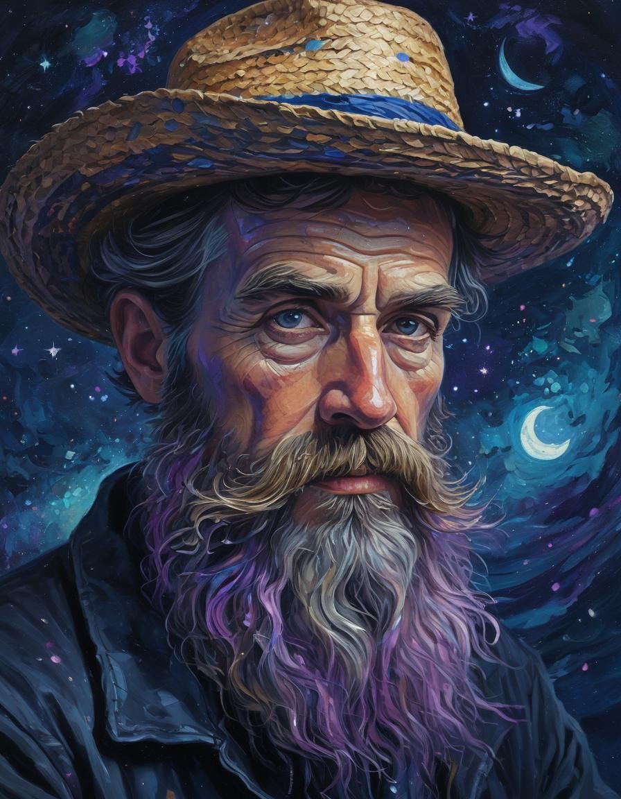 Cosmic Beard Portrait in Post-Impressionist Style