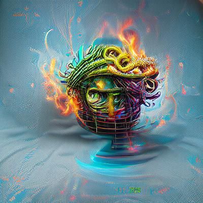 Fiery Holographic Alien Medusa Head in 3D